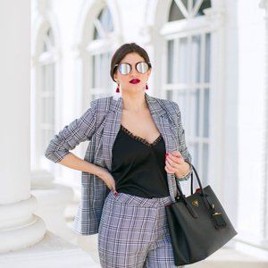 MISSGUIDED GREY PLAID BLAZER + Ankle pants